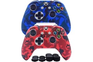 Hikfly Silicone Gel Controller Cover Skin Protector Kits for Xbox One/Xbox One S/Xbox One X Controller Video Games(2x Controller Camouflage cover with 8 x Thumb Grip Caps)(Blue,Red)