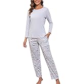 PNAEONG Women's Cotton Long-Sleeve Tops and Full-Length Pajama Set Two-Piece Pjs with Pockets SY008