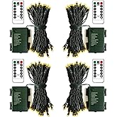 ZAIYW Battery Operated String Lights 4 Pack 16.5Ft 50LED String Lights with Remote Control 8 Modes Timer Christmas Lights Green Wire for Outdoor Garden Party Garlands Xmas Tree Decor (Warm White)