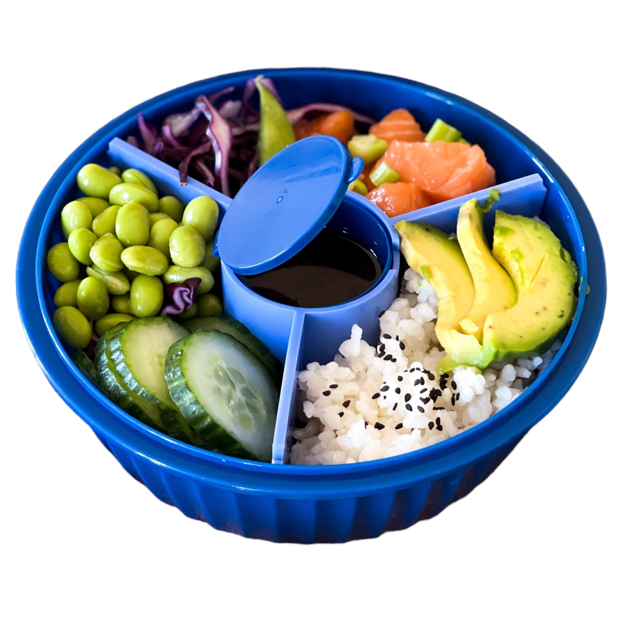 Yumbox Leakproof Poke Salad Bowl with Removable 3-Section Divider - 4.2 Cups Volume, BPA-Free, Microwave-Safe - Easy-Open with Triple Latches; ideal for adult lunch (Hawaii Blue), HBP2023103