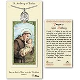 Pewter Saint Anthony of Padua Medal Pendant Necklace | 24" Stainless Silver Heavy Curb Chain | Comes With a "Prayer to St Anthony" Prayer Card | First Communion or Confirmation Gift