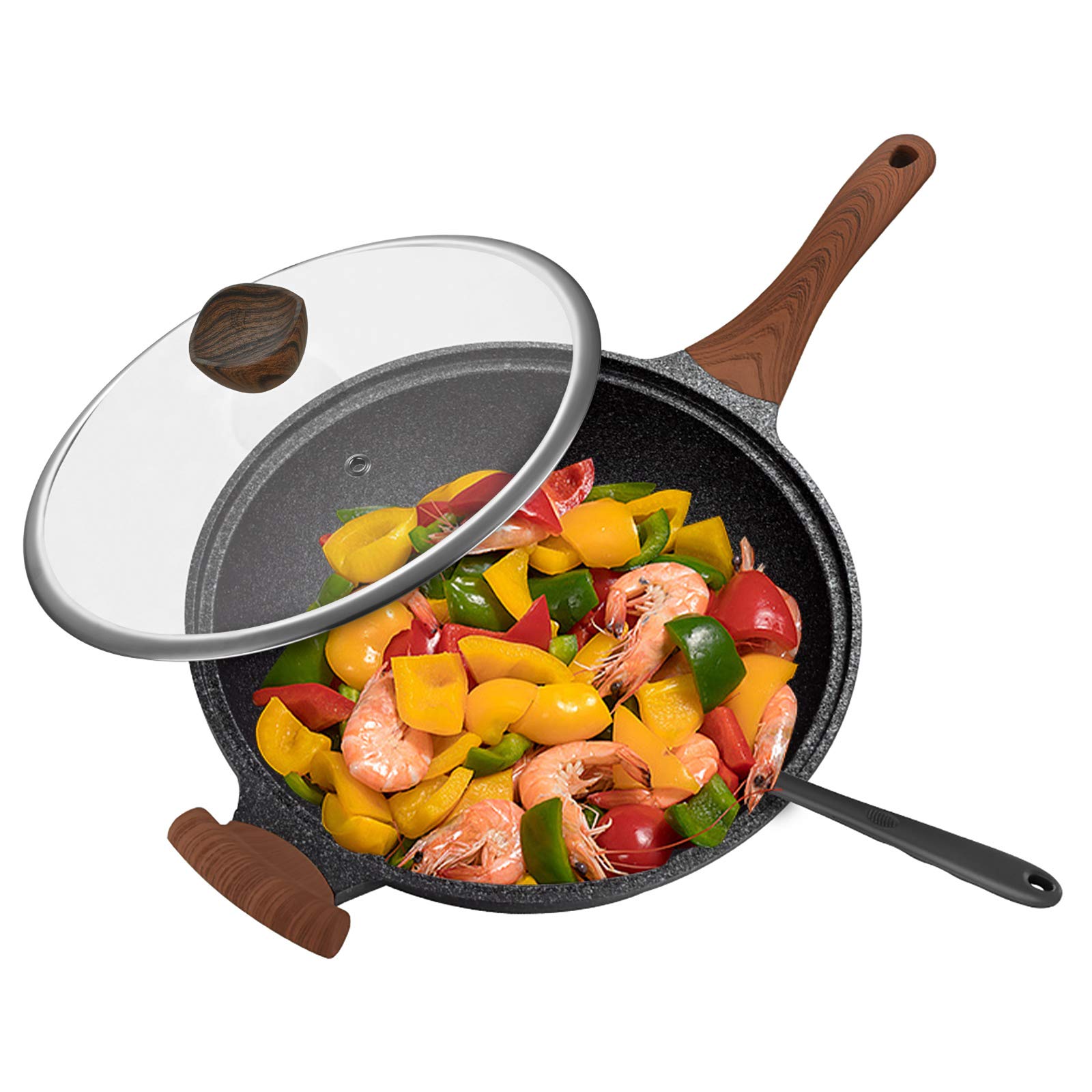 Wok pan carbon steel wok For electric Induction And gas stoves ,12.5 inch non-stick wok With wooden 
