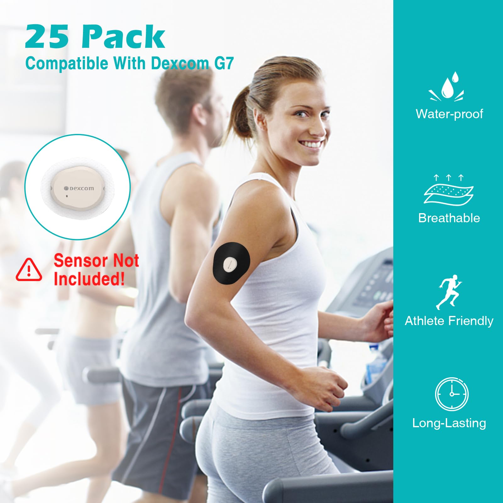 Adhesive Patches for Dexcom G7 (25-Pack), Sweat-Resistant Waterproof Breathable Skin-Friendly Latex Free Adhesive Patches, Durable Pre-Cut CGM G7 Sensor Patches (Black)