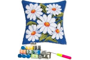 LAPATAIN Latch Hook Kits for DIY Throw Pillow Cover,Daisy Needlework Cushion Cover Hand Craft Crochet for Great Family 17x17inch