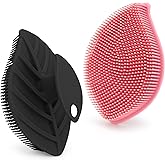 2 Pack Silicone Body Scrubber, Soft Silicone Loofah, Gentle Exfoliating Body Scrubber for Sensitive Skin, Leaf Shaped Shower Scrubbers, Silicone Scrubbers Body Brush for Women Men (Pink & Black)