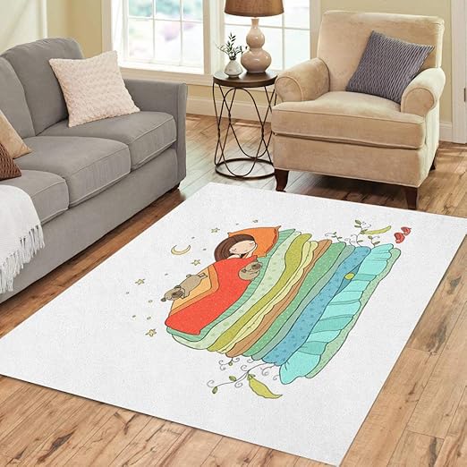 Amazon Com Pinbeam Area Rug Little Girl And Cute Pugs Are