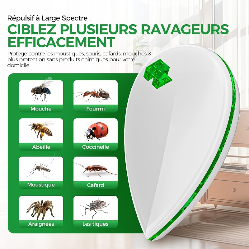 6 Pack Anti Moustique Électronique avec 3 Modes Intelligents & Veilleuse