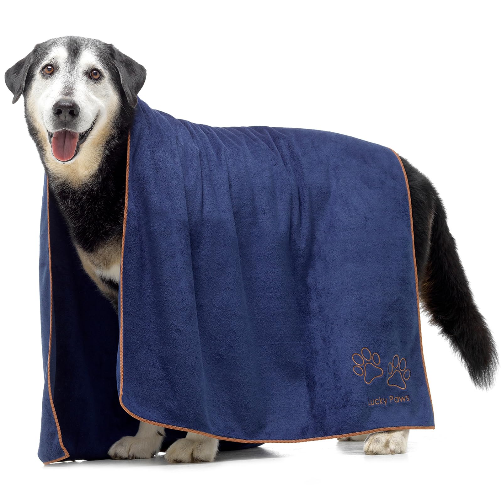 Lucky Paws® UK Dog Towel – Extra Large 140x70cm Dog Towels – Super Absorbent, Luxuriously Soft, Fast Drying Dog Towels for Drying Dogs – Premium Microfibre Dog Towel (Pack of 1, Navy Blue)