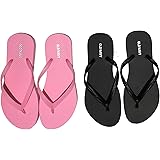 (8, Totally Pink and Black with Bag) Old Navy Flip Flop Sandals for Woman, Great for Beach or Casual Wear