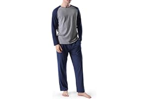 DAVID ARCHY Mens Pajamas Set - Soft Pj Sets for Men Long Sleeve Pajamas Men Cotton Mens Pjs Sets Loungewear with Pockets