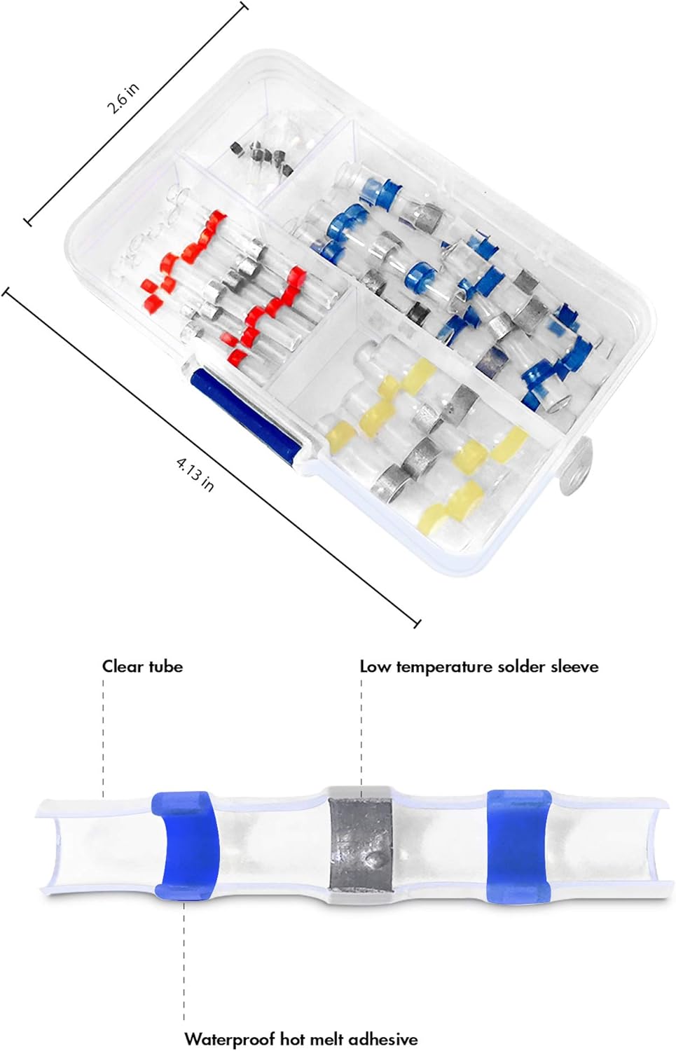 Audiology 50 PC Heat Shrink Butt Connectors Solder Seal Wire Connectors Kit, Color Coded Waterproof Solder Wire Connectors for Car Stereo, Automotive, Marine, and Home Wiring: Car Electronics