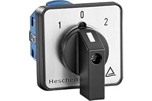 Heschen Universal Rotary Cam Selector Changeover Switch SZW26-20/D202.2 660V 20A ON-OFF-ON 3 Position 2 Phase 8 Terminals,TUV