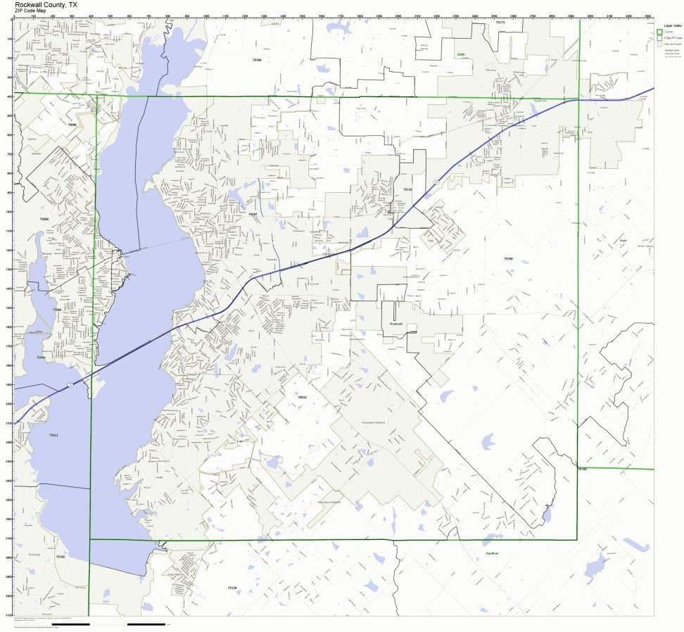 Rockwall County, Texas TX ZIP Code Map Not Laminated Home