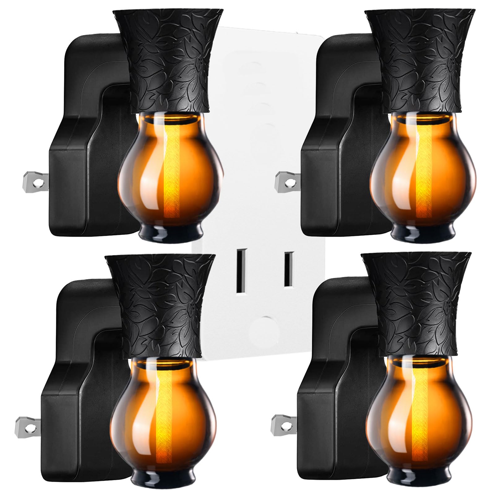 Photo 1 of Earffloz Refillable Plug in Oil Diffuser, 4 Packs Blank for DIY Air Freshener Home Scent, Work w/Aromatherapy Essential Oil, EO+Water, Fragrance Refill for Plugins (4 Polarized Plug+4 Glass+4 Wick)