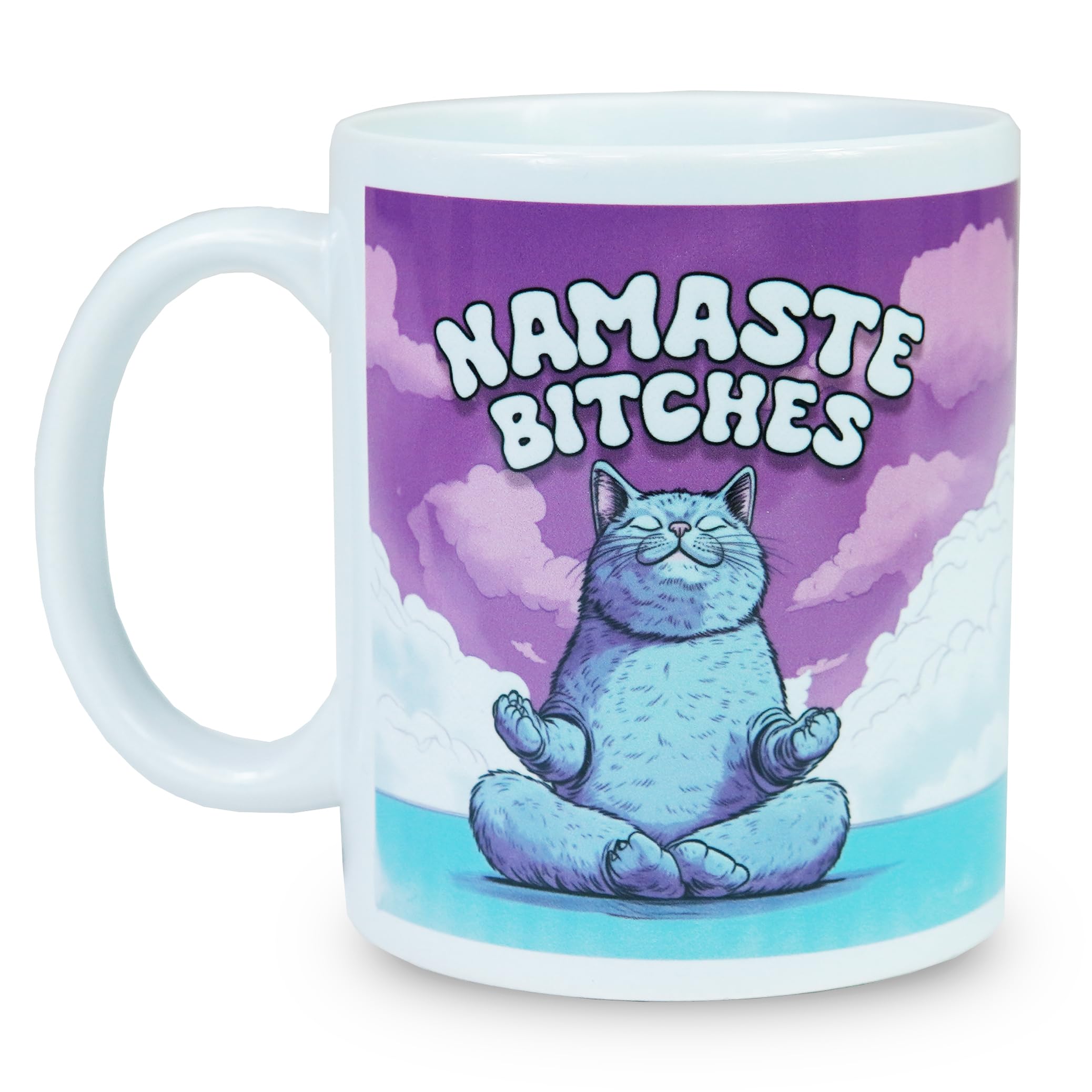 Reactive Brands MUGEMS Namaste Bitches Mug, Funny Yoga Cup, White, Funny, Sarcasm Mug 11oz Joke Secret Santa Gift Christmas Mum Wife Girlfriend Yogi Xmas