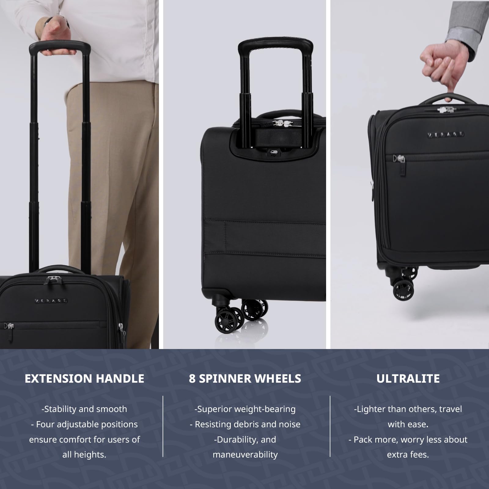 Verage Carry On Underseat Luggage with Wheels & USB Port, Wheeled Spinner Bag Carry-on Luggages for Airlines, Lightweight Suitcase Men Women, Pilots and Crew