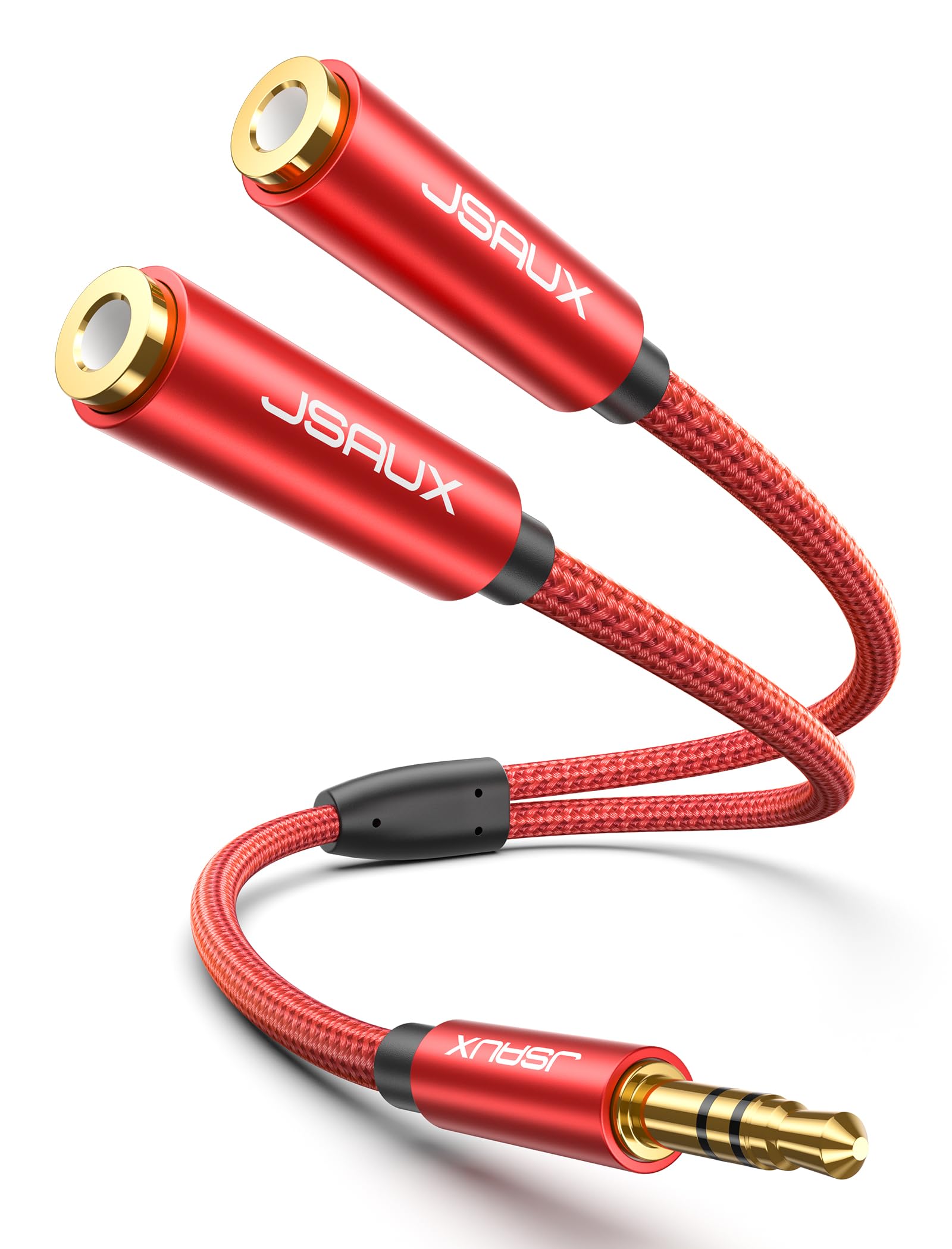 Photo 1 of JSAUX Headphone Splitter 3.5mm, Audio Splitter 2 Female to 1 Male, Dual Headphone Adapter Compatible with PS4, PS5, Xbox, Nintendo Switch, PC Gaming Headsets, Phone, Tablet, Laptop and More-Red
