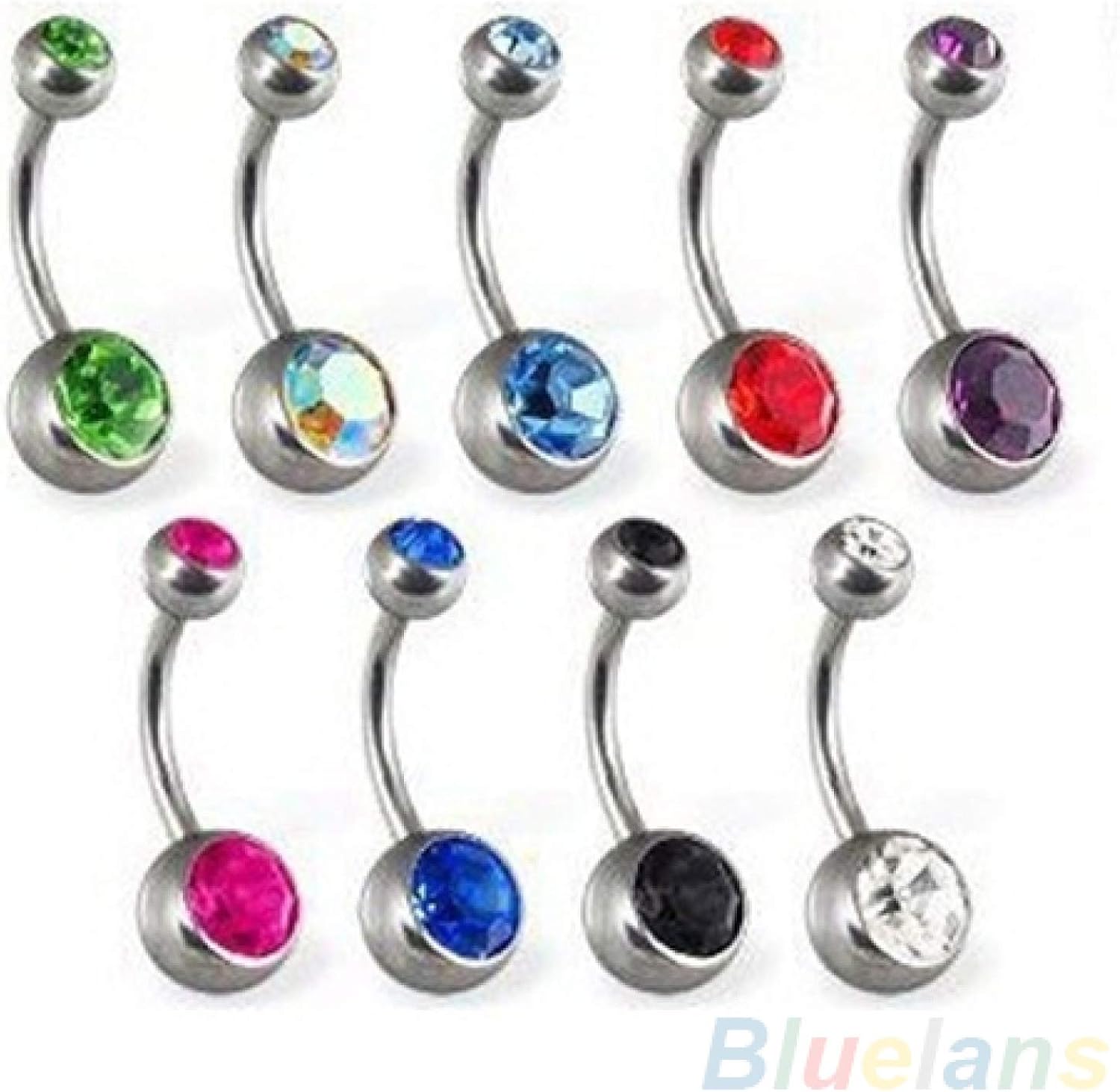 Body Piercing Jewelry, 10Pcs Body Piercing Multicolored Rhinestone