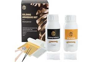 KIRIN Gilding Set, 110ml Gold Leaf Glue, 110ml Protective Varnish, 100Pcs Gold Leaf Sheets, 2 Brushes, 2 Gloves, 1 Clip, for 
