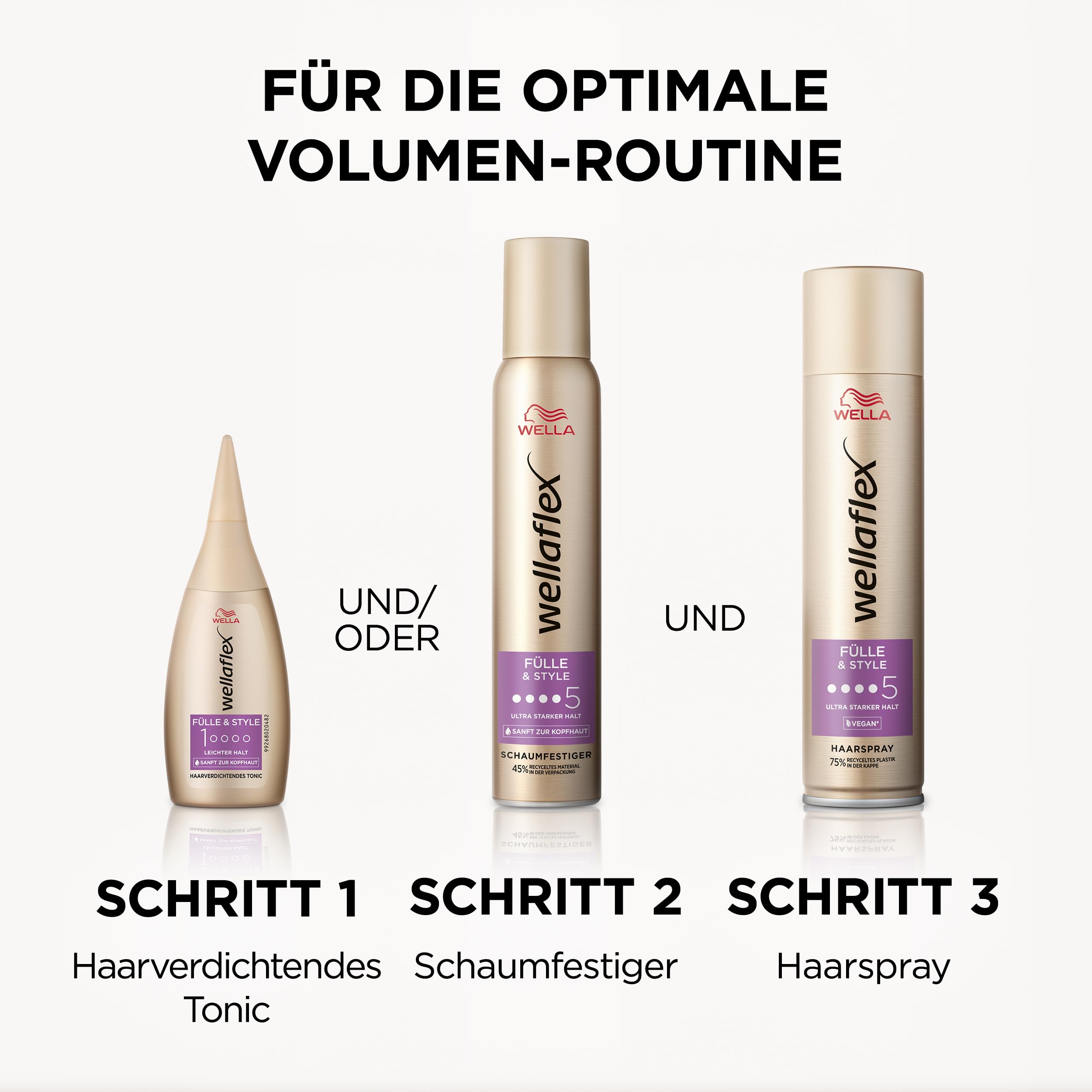 Wellaflex Fülle & Style Haarspray für Frauen | Bis zu 48 Std. ultra starker Halt | Für volles, voluminöses Haar| Sanft zur Kopfhaut, dermatologisch getestet | Vegane Formel | Haltegrad 5 | 250ml 7