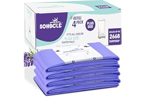 SOHBCLE Compatible with Dekor Plus Diaper Pail, Diaper Pail Refill Bags Extra 12% Length 4 Pack, Holds up to 2668 Diapers,Extra 30% Thickness Powerful Odor Eliminate Lavender Scent Newborn Essentials