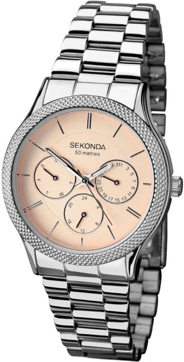 SEKONDA Women's Quartz Watch with Pink Dial Analogue Display and Silver Stainless Steel Bracelet 2091.27