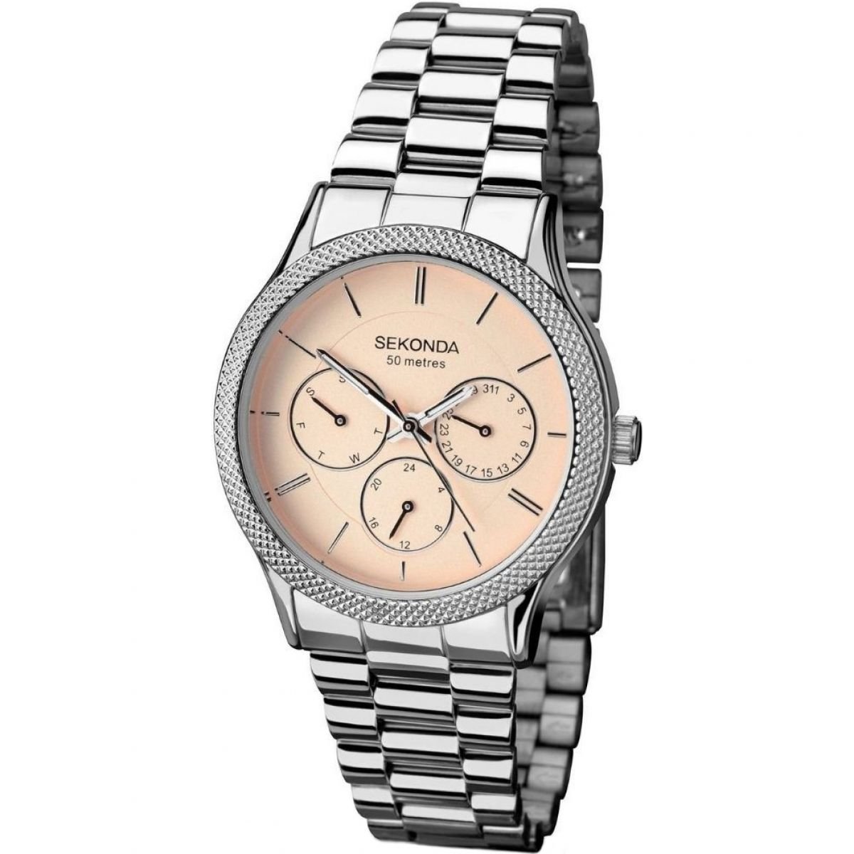 SEKONDA Women's Quartz Watch with Pink Dial Analogue Display and Silver Stainless Steel Bracelet 2091.27