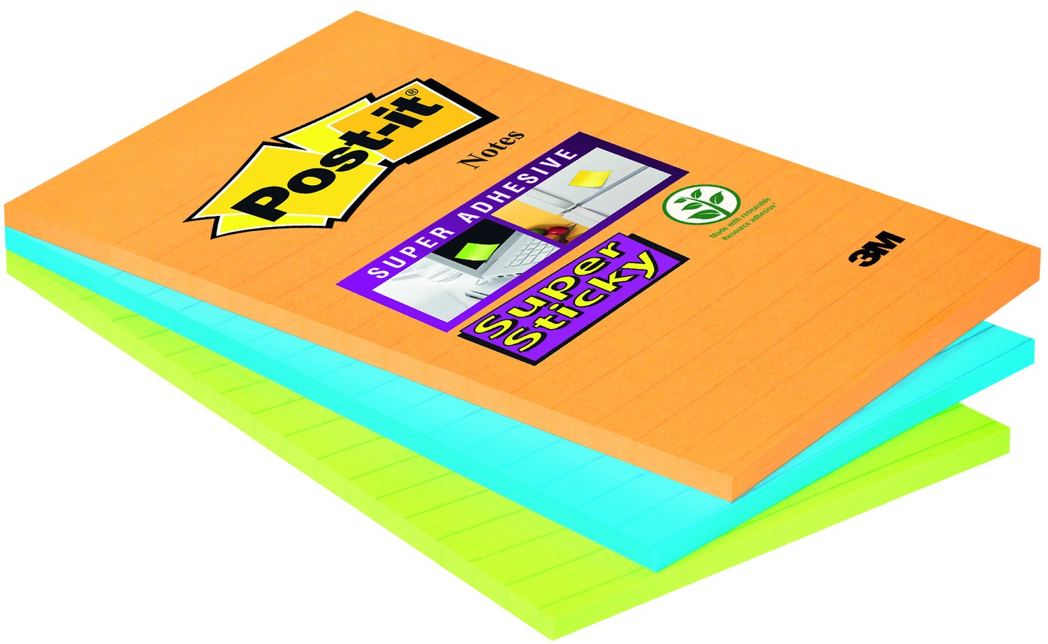 Postit Super Sticky Notes Lined Ultra Colours, Pack of 3 Pads (45