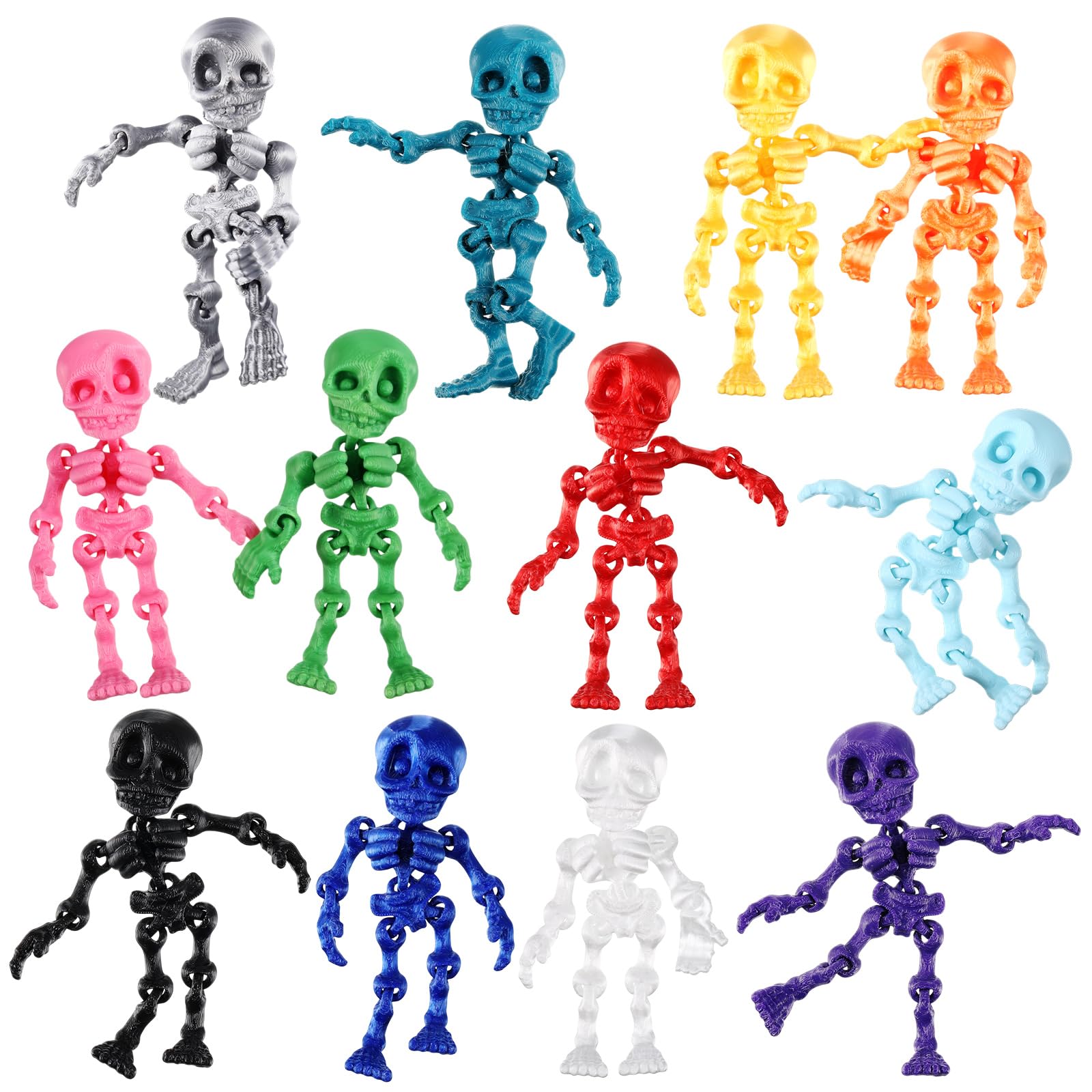 Photo 1 of Honoson 12 Pcs 3D Printed Fidget Toy 3D Printed Skeleton Man Small Animal Toy Flexible Halloween Christmas Decoration for Play and Display(8cm)