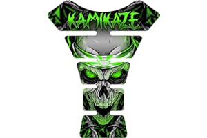 IMMORTAL GRAPHIX 8.6" tall x 6.8" wide Kamikaze Green Skull V2 UV Resistant Motorcycle Tank Pad Protector Decal