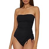 BECCA Women's Modern Edge Bandeau Tankini, Adjustable, Swimsuit Tops