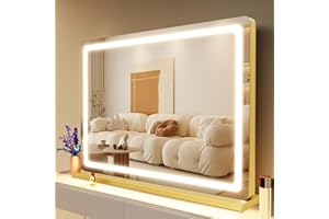 Gvnkvn Makeup Vanity Mirror with USB Charging Port 32" x 24" Large LED Makeup Mirror, Desk Mirorr with Lights, Light up Mirror with 10X Magnification and, Dimmable 3 Modes, Touch Screen Control