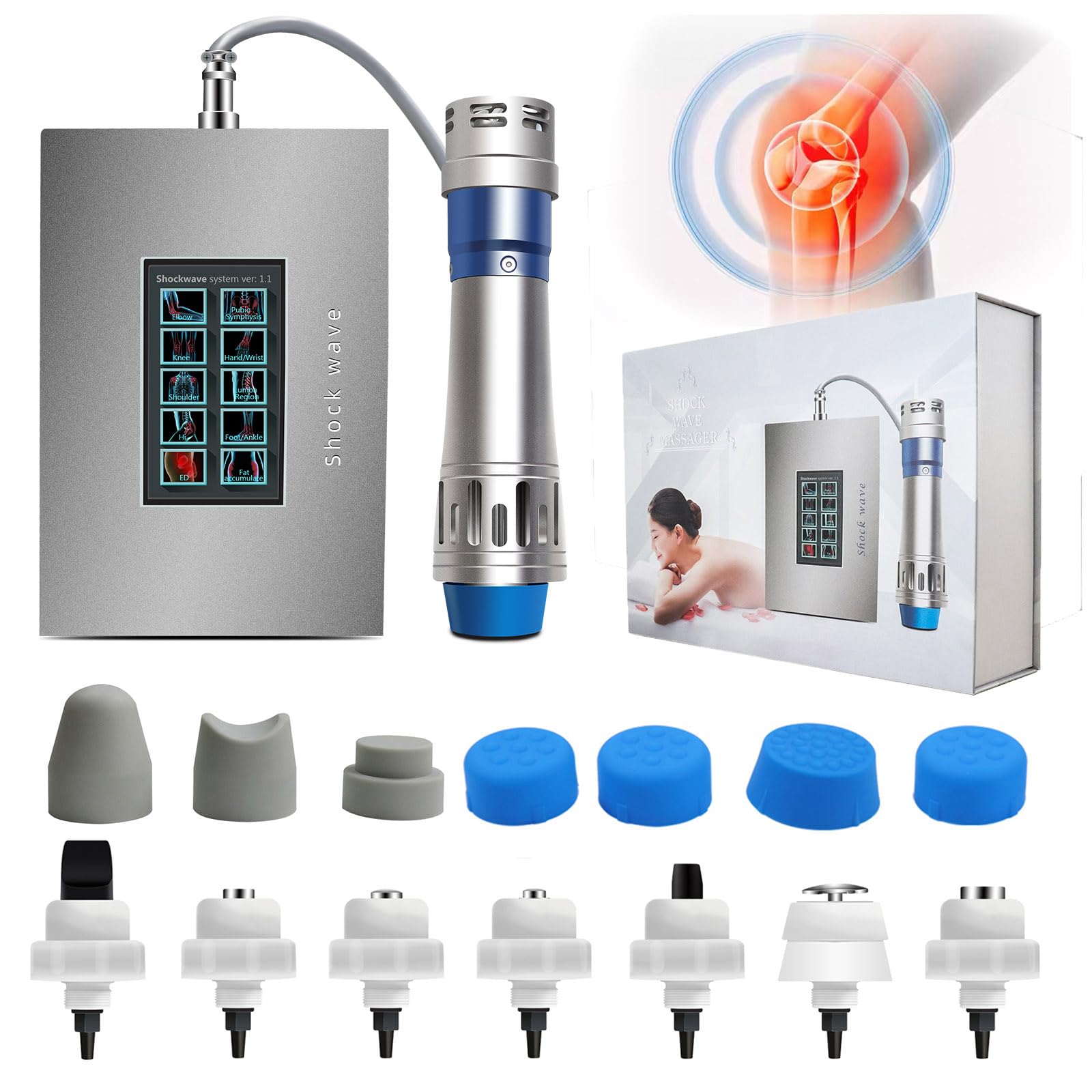Photo 1 of Generic Shockwave Therapy Machine Extracorporeal Shock Wave Therapy Device 7in1 Focused Shockwave Therapy Machine Pain Relief at Home for Body Feet Knees, Silver