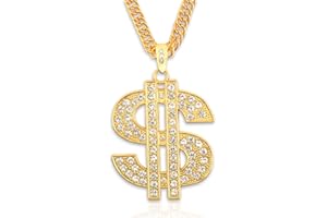 Lxzyu Money Chain Necklace Dollar Sign Chain Gold Dollar Sign Necklace Hip Hop Gold Money Chains For Men With Pendant, Long Big Fake Gold Necklace Golden Pendant Necklaces 90s Rapper Chains 28inch