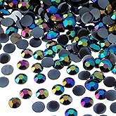 John Bead 1000 Pieces 6mm (SS28), Black AB, Acrylic Round Flat Back Rhinestones for Jewelry Making, DIY Crafts, Nail Art, Face Makeup, Clothes