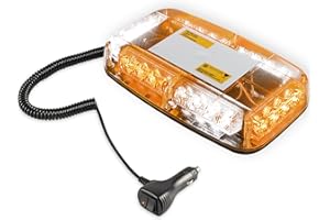 UYYE 24LED Strobe Lights for Trucks Vehicle Emergency Lights Mini Strobe Light Strip with Magnetic Base,Car Exterior Accessories for 12-29V Snow Plows, Trucks, Construction Vehicles（White & Amber）