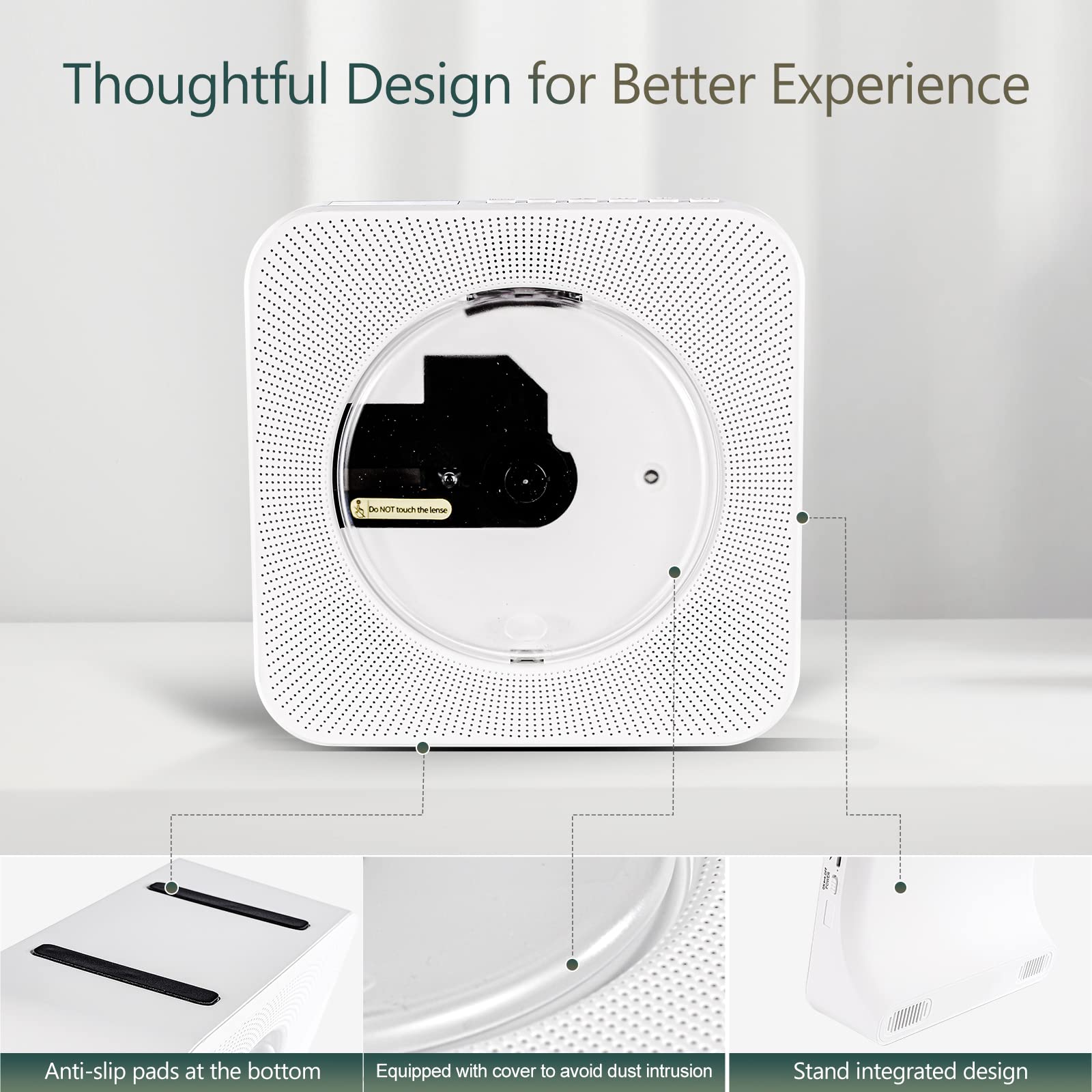 Portable CD Player with HiFi Speaker, Bluetooth CD Players for Home with Dust Cover,LED Screen Display,Remote Control,Desktop CD Player Support CD/FM Radio/Bluetooth/U-Disk/AUX/Repeat