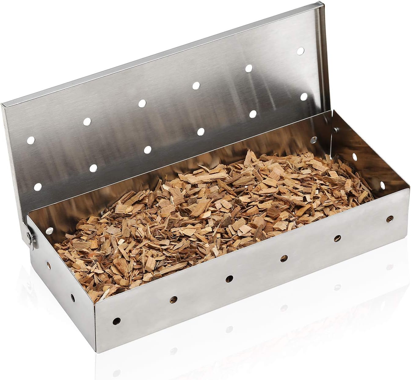 690GRAND Grill Smoker Box with Stainless Steel Shell and Hinged Lid for BBQ Gas Grill Meat Smoking Wood Chips: Garden & Outdoor