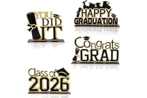 4pcs Graduation Centerpieces for Tables, Black Gold Class of 2026 Wooden Grad Table Decorations for 2026 Graduations Party De