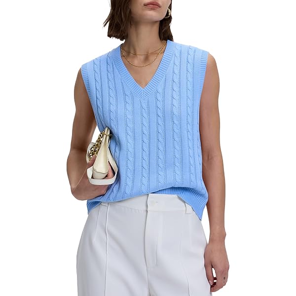 LIXINGHEITANG Sweater Vest Women Oversize Blue V neck