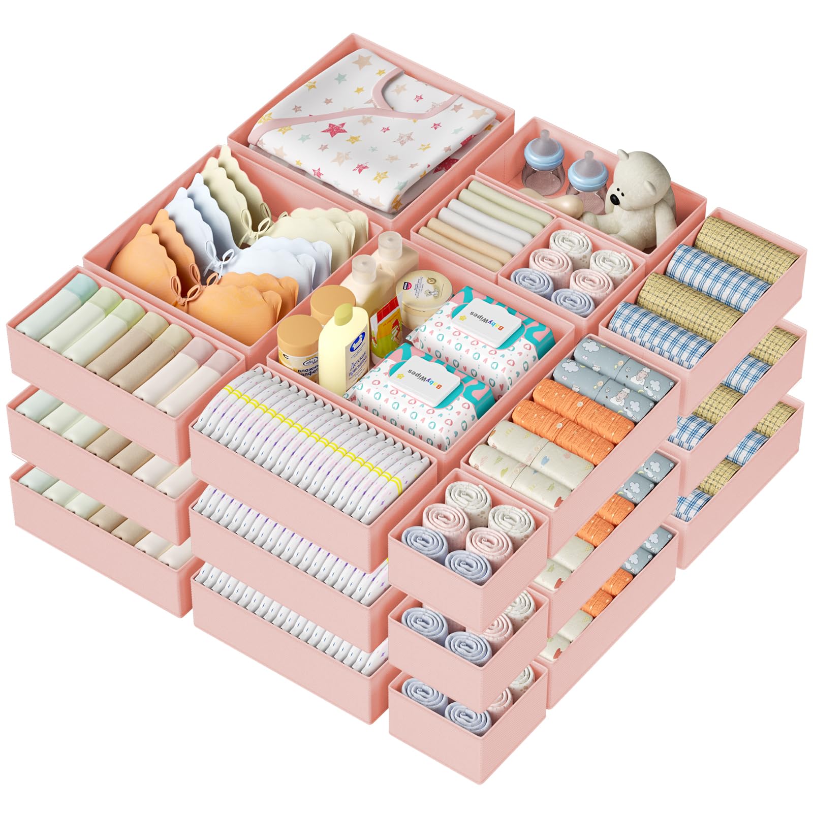 Photo 1 of DIMJ Drawer Organizer Clothes Storage - 24 Pack Baby Dresser Organizer for Nursery, Small Fabric Closet Drawer Organizer Bins for Underwears Socks, Foldable Storage Dividers Organization for Bedroom