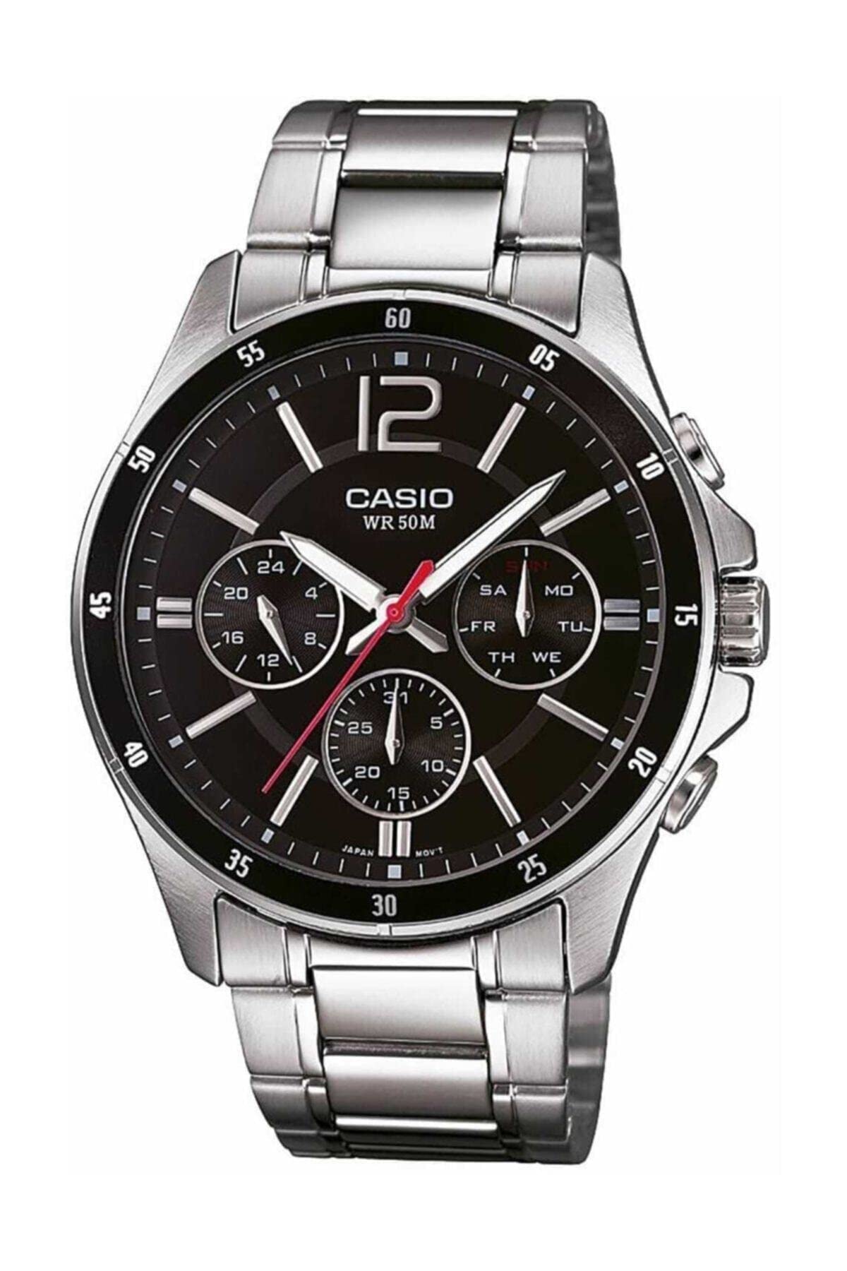Casio MTP-1374D-1 Men's Analogue Quartz Watch with Stainless Steel Strap, Silver/Black, Bracelet