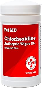 Pet MD Chlorhexidine Wipes XL with Aloe for Dogs and Cats - Medicated Wipes for Skin Infections, Hotspots, Acne, & Other Skin Conditions - 70 XL Wipes