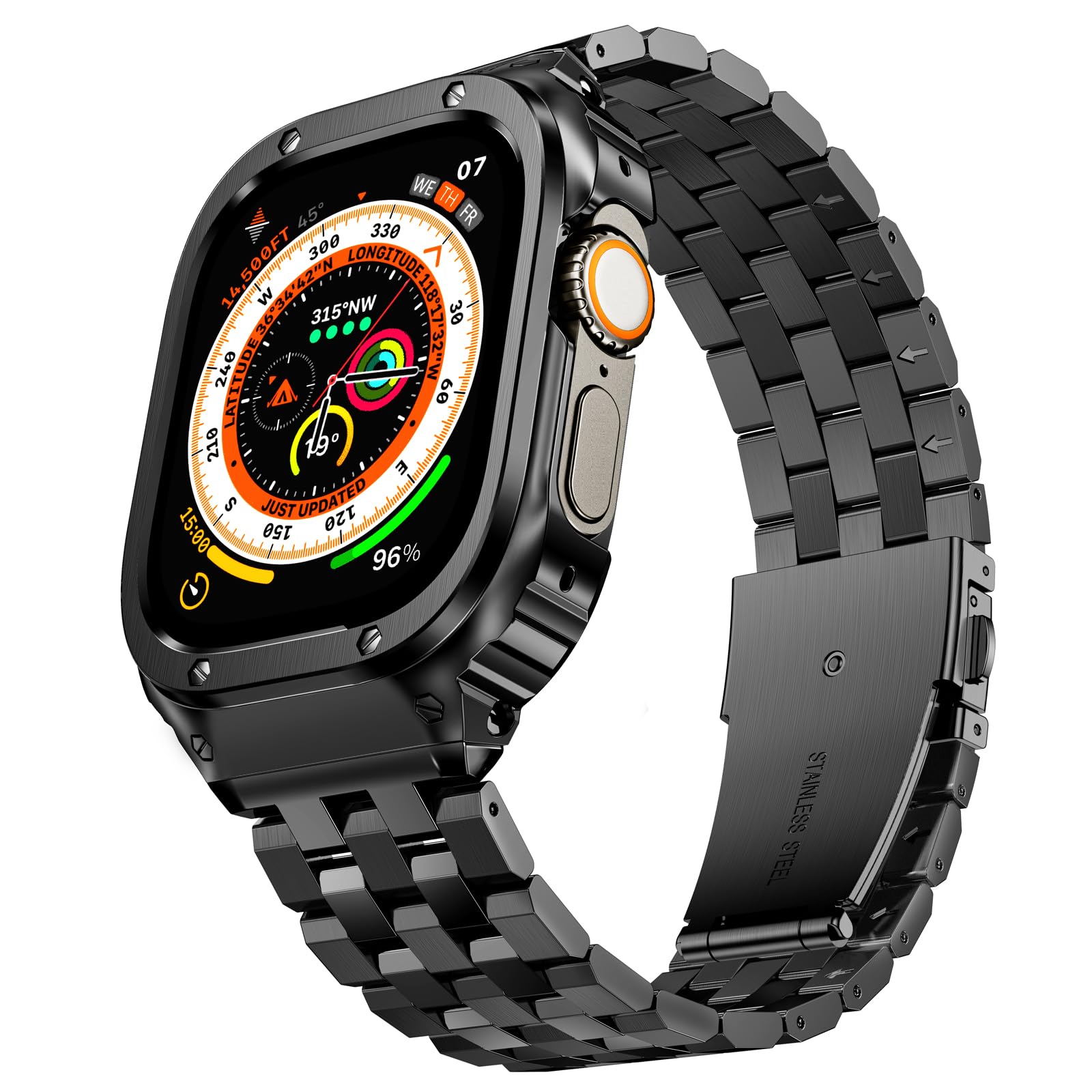 SUPLINK Compatible with Apple Watch Straps Ultra 2/1 49mm, Metal Stainless Steel Replacement iWatch Band & Protective Case Men Woman (Black) — image 1