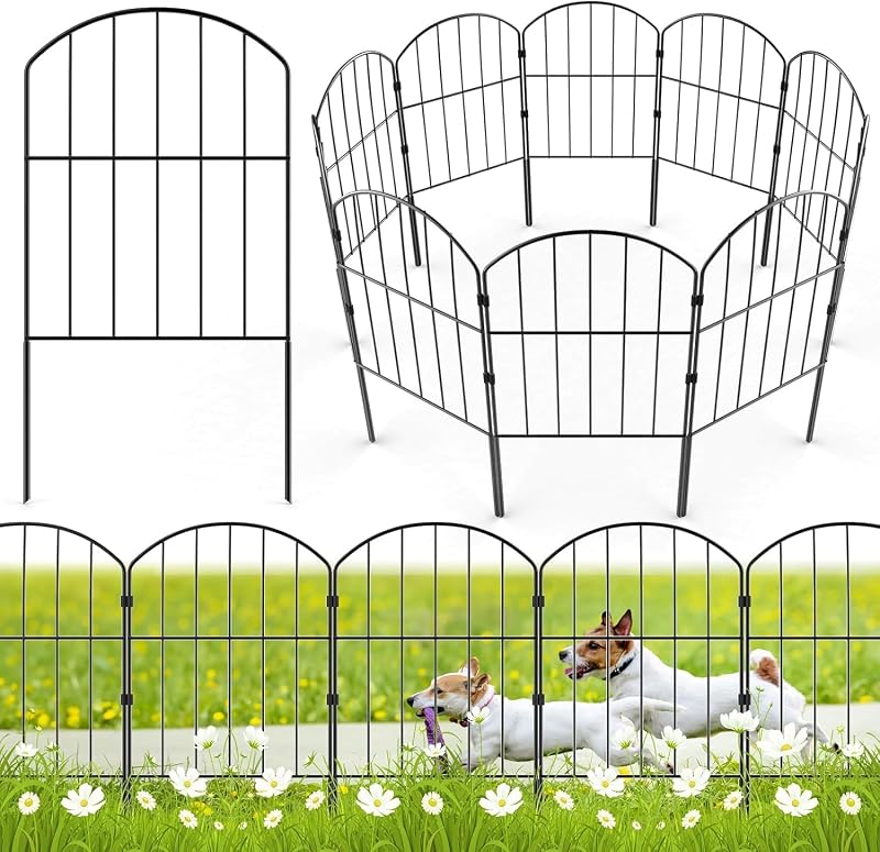 WELDUN Garden Fence 320cm x 61cm 10 Panels Rustproof Metal Barrier
