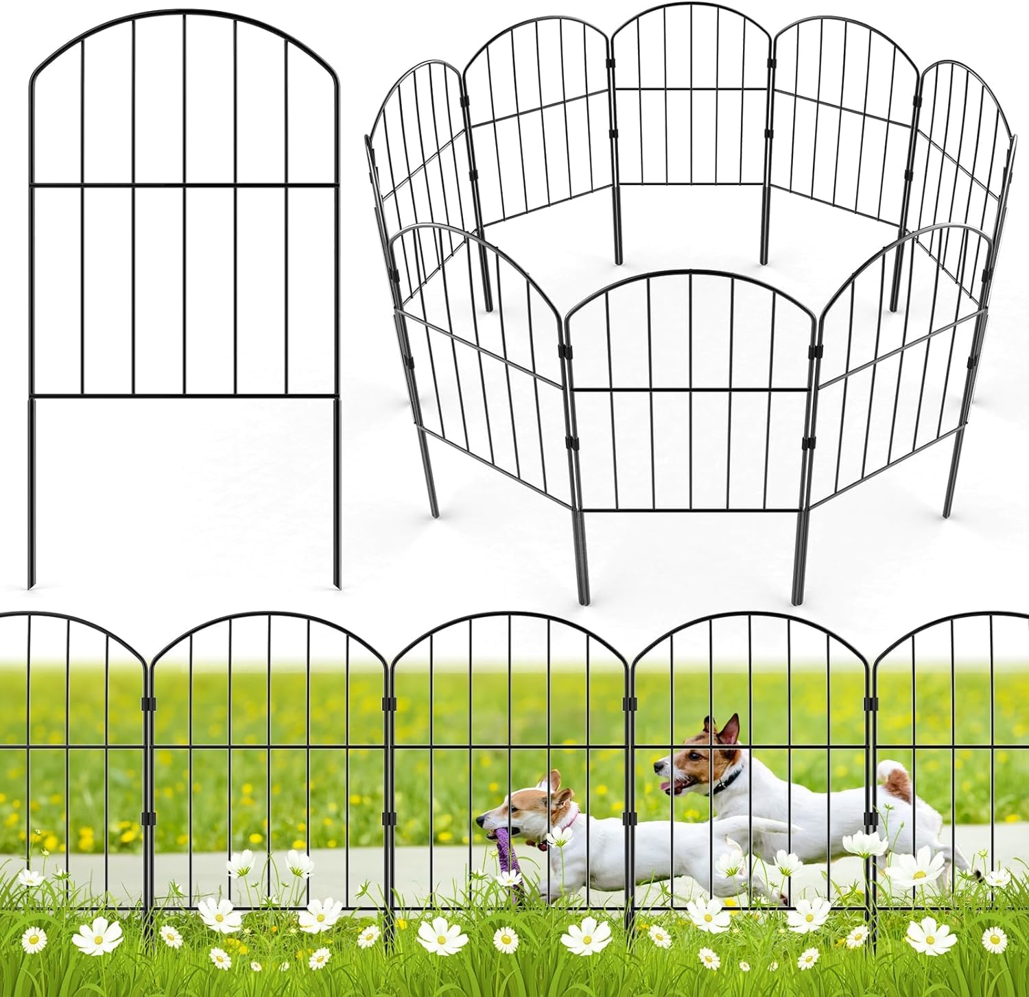 WELDUN Garden Fence, Total 320CM(L) x 61CM(H) 10 Pcs Fencing Animal Barrier, Rustproof Metal Fence Panels, Decorative Fences and Borders for Dogs, Flower Bed, Patio