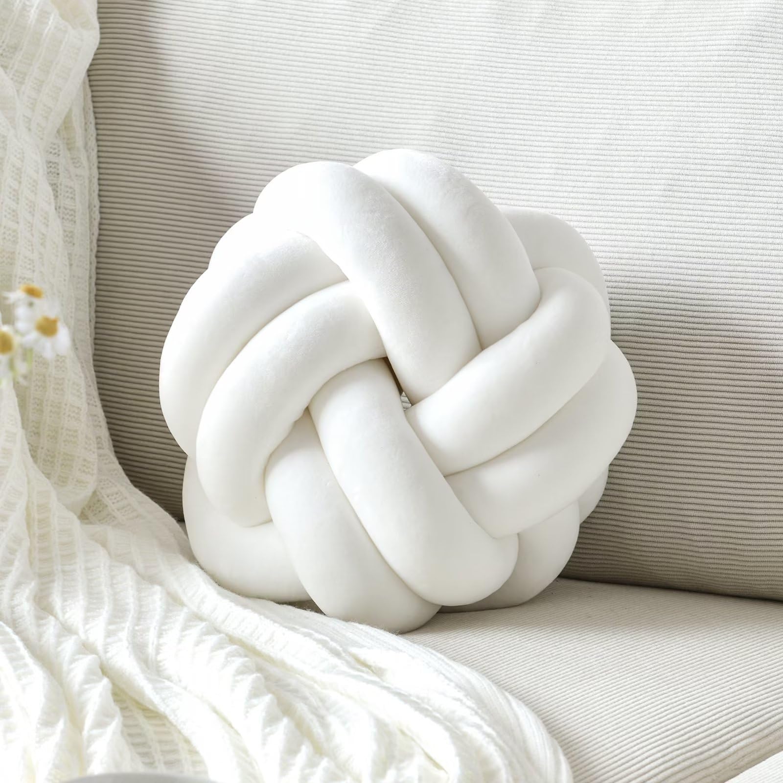 Photo 1 of VBGYA Knot Pillow Ball, Soft Home Decorative Throw Pillows Cushion, Round Changeability Knotted Pillows, Modern Home Handmade Cushions for Bedroom, Sofa, Couch (8 Inch, White)