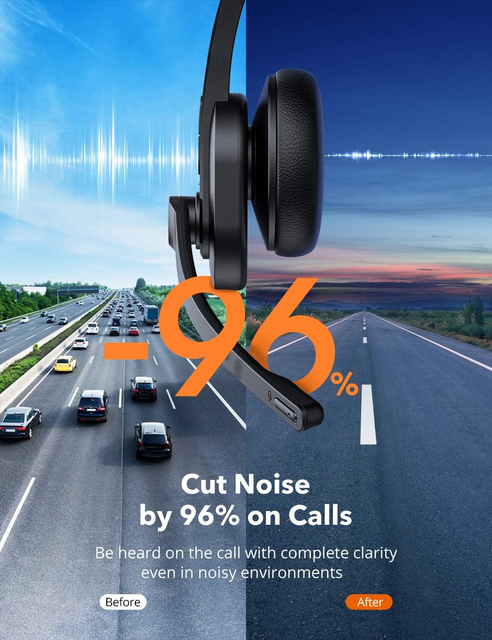 TaoTronics Trucker Bluetooth Headset with Microphone, Wireless Cell Phone Headset Noise Cancelling Mic, On Ear Bluetooth Headphones Bluetooth 5.0 34H for Home Office Online Class PC Call Center Skype