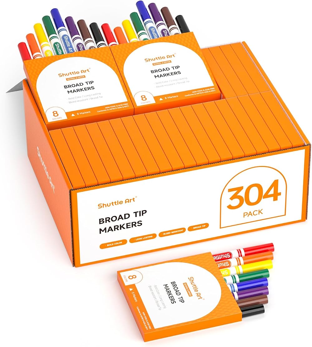 Shuttle Art 304 Pack Washable Felt Tip Colouring Pens 16 Colours Kids