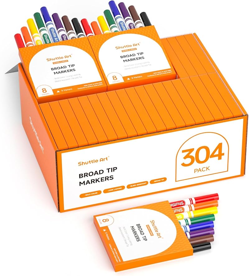 Shuttle Art 304 Pack Washable Felt Tip Colouring Pens 16 Colours Kids